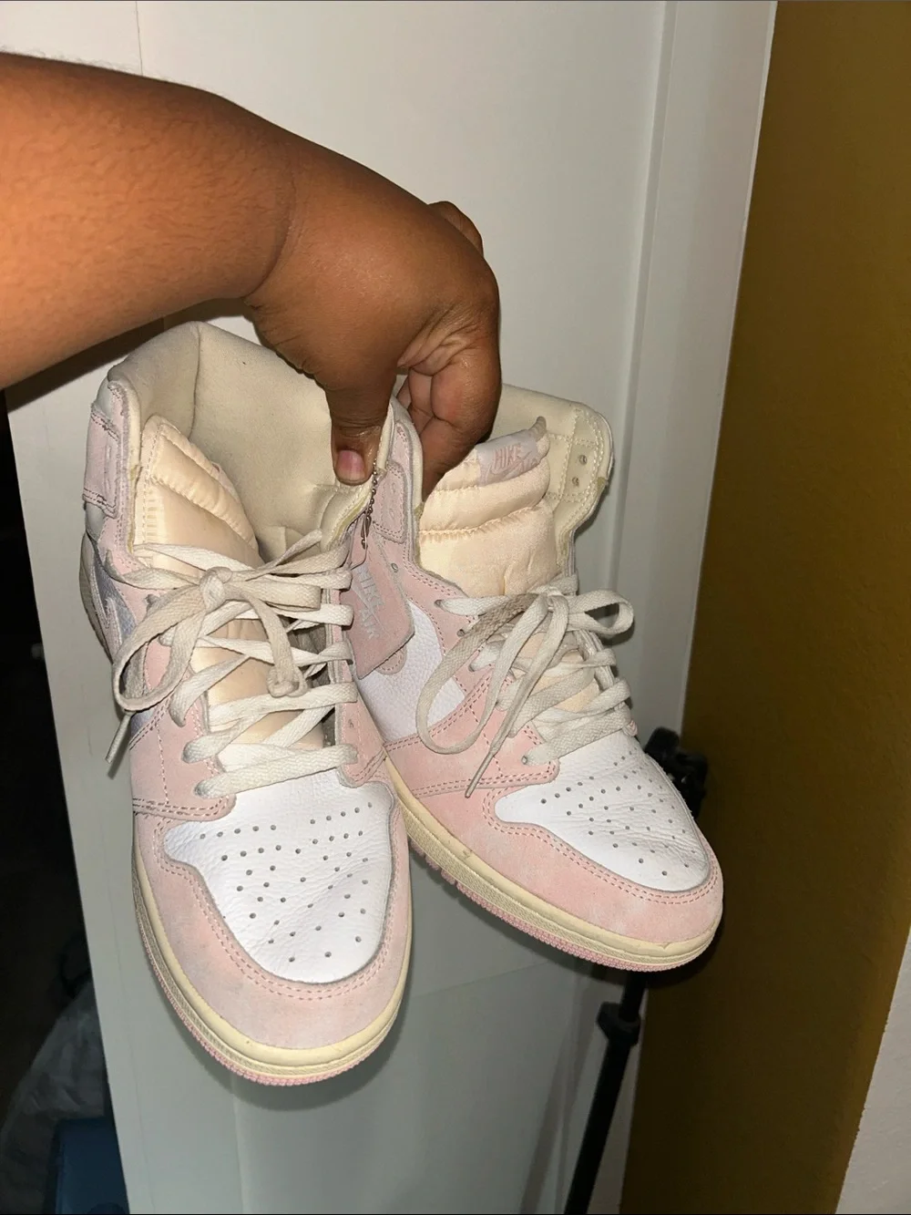 Jordan High-Top Sneakers in Pink and Cream